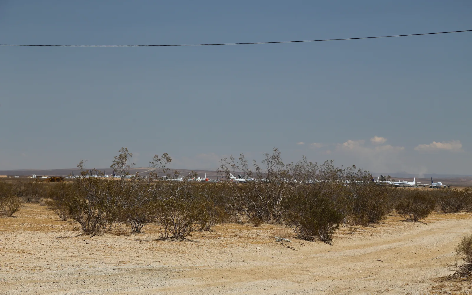 Aerial view of Mojave, California showing high desert landscape with mountains in the distance